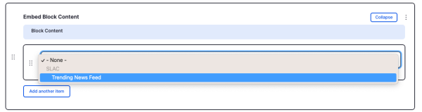 Screenshot of dropdown menu for embed content